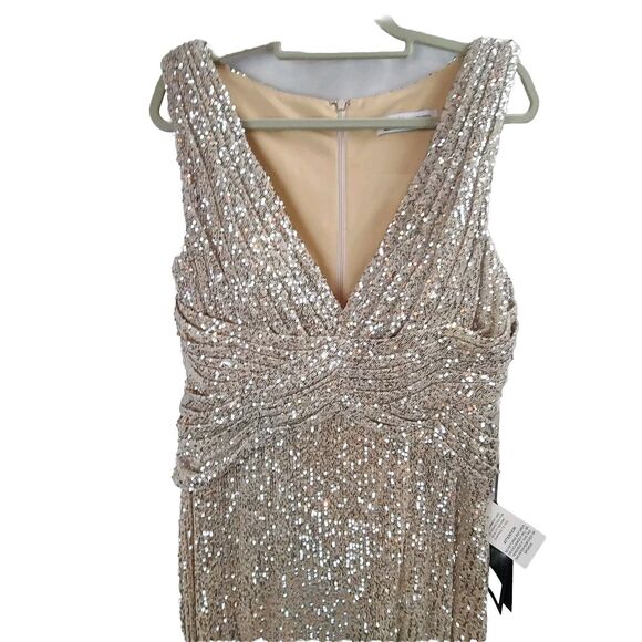 New MAC DUGGAL 26598 Nude Sequim V-Neck Wrap Waist Gown Women's (16)--$398 - Picture 6 of 16